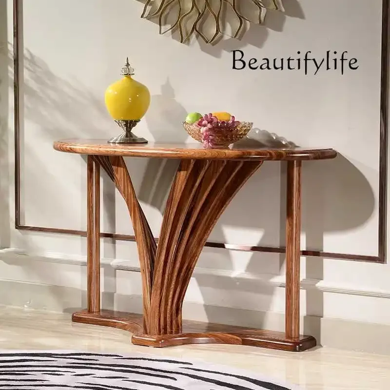 BJ Ebony Home Decoration Table Foyer All Solid Wood Base Entrance Table Nordic Semicircular Bonsai Rack