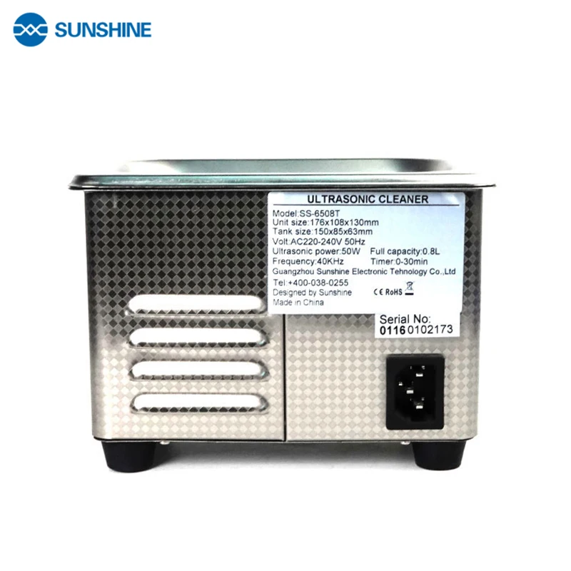 SUNSHINE 800ML SS-6508T 50W Ультразвуковой портативный ультразвуковой очиститель SUS304 Интеллектуальная сенсорная панель из нержавеющей стали