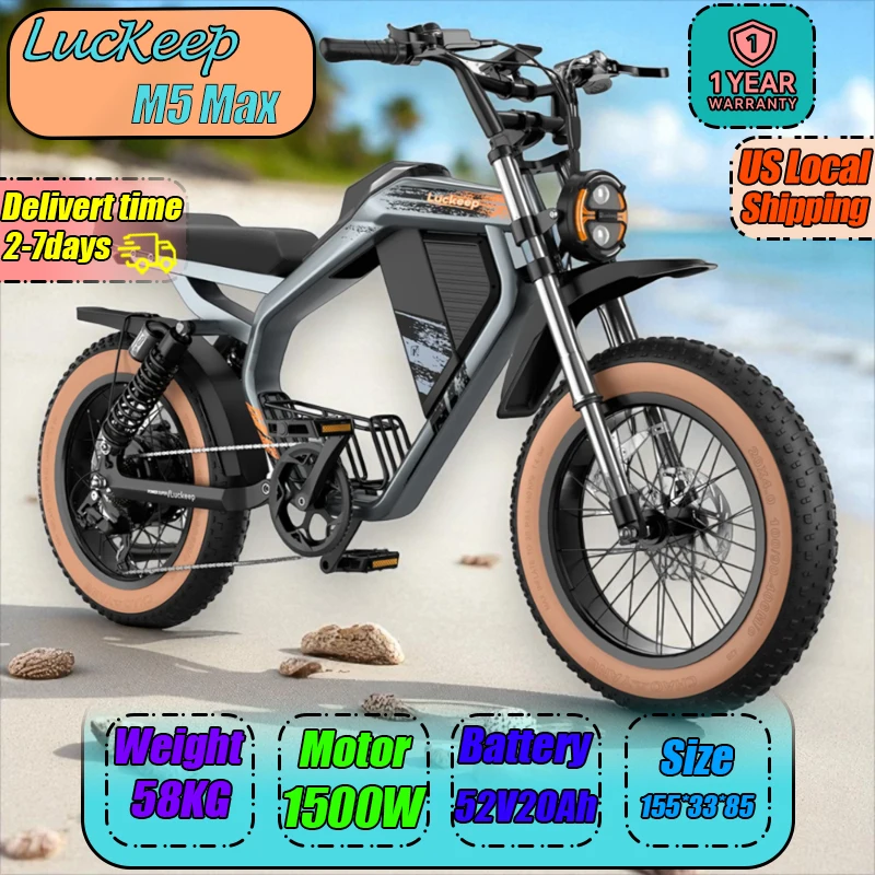 

Lukeep M5 Max E-Bike OffRoad HighPower Moto1500W Battery52V20AH Electric Bicycle Adult Outdoor Commute Disc Brakes Electric Bike