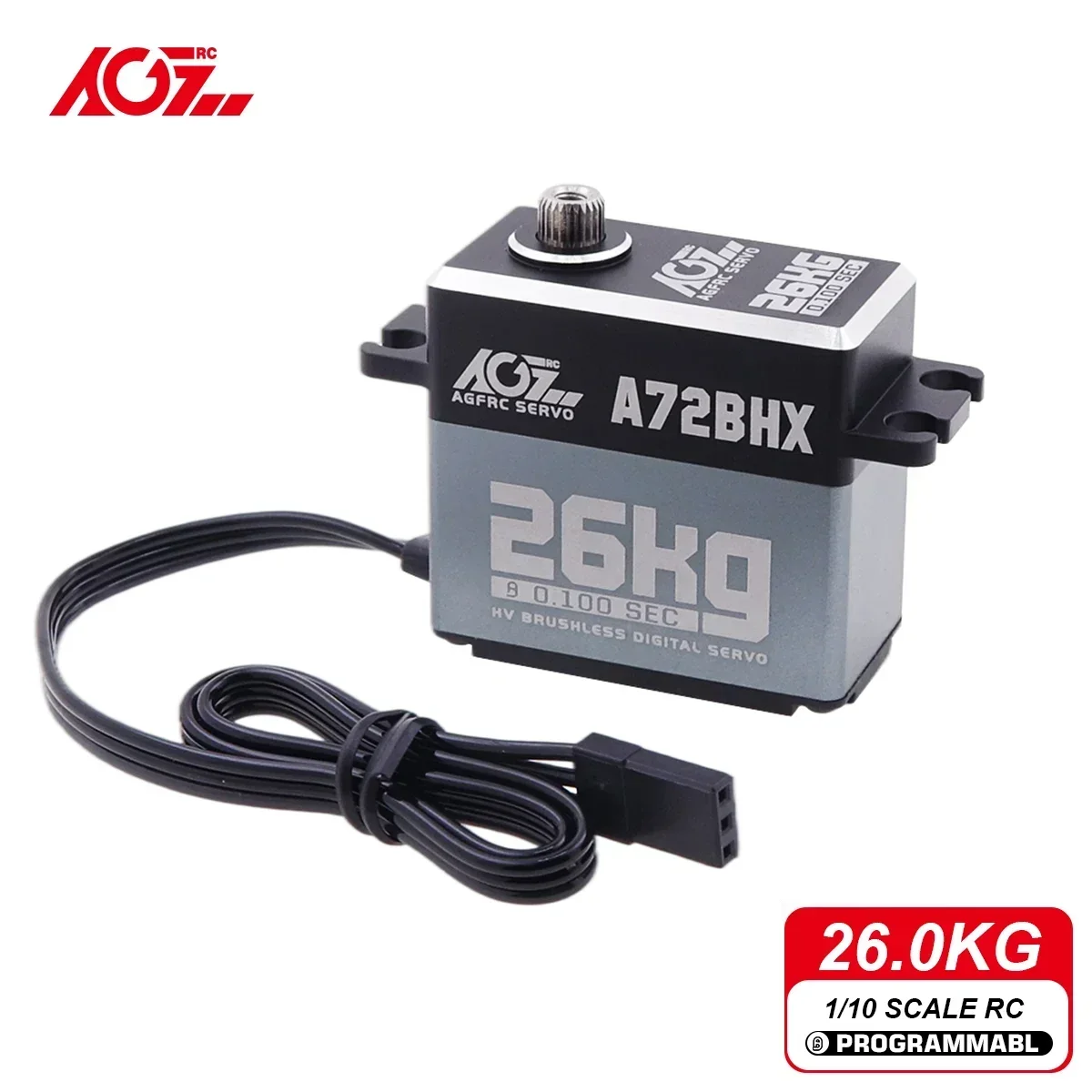 

AGFRC A72BHX 26 кг, высокий крутящий момент, быстрая скорость, HV, бесщеточный, с металлической шестерней, цифровой рулевой серводвигатель для 1/10 радиоуправляемого автомобиля, гусеничного багги