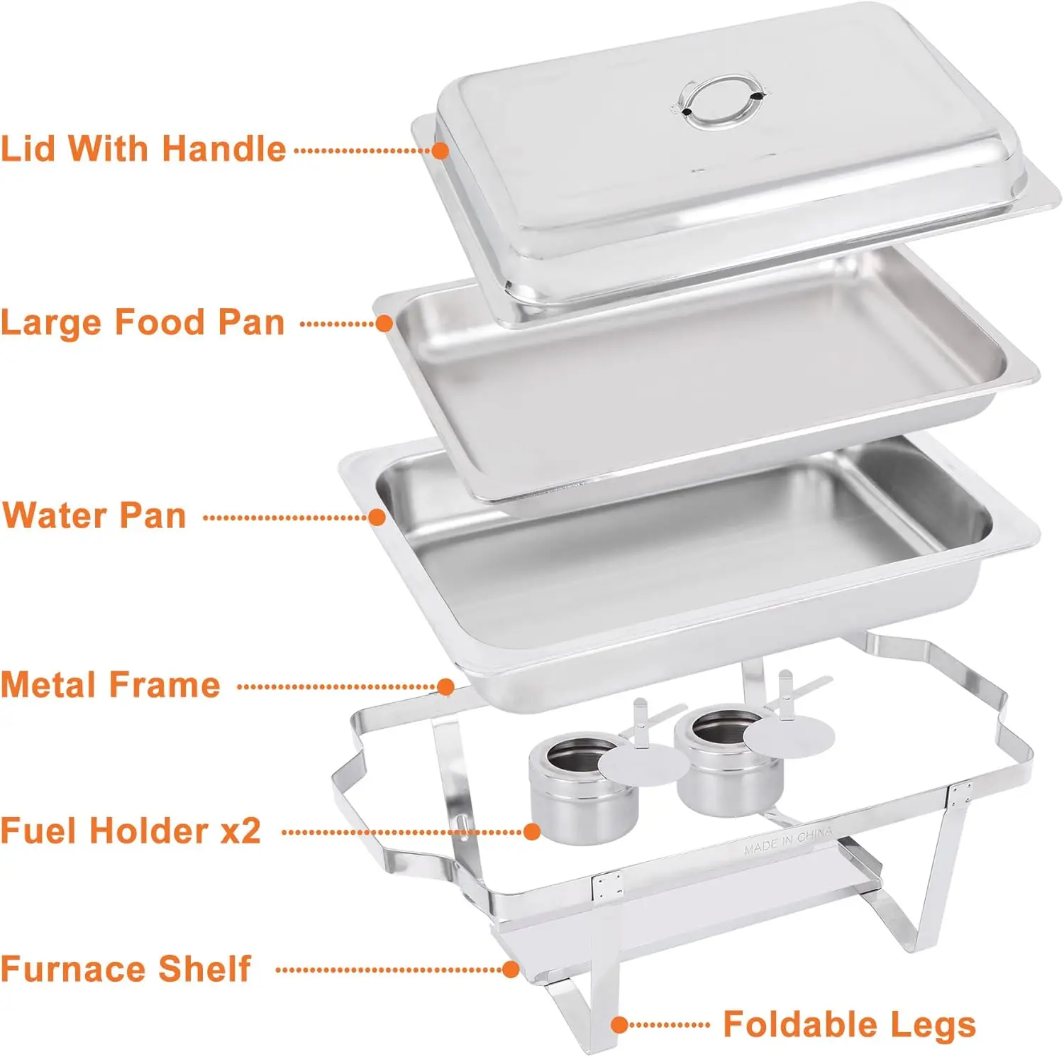 SUPER DEAL 8 Qt Stainless Steel 6 Pack Full Size Chafer Dish w/Water Pan, Food Pan, Fuel Holder and Lid For Buffet/Weddings