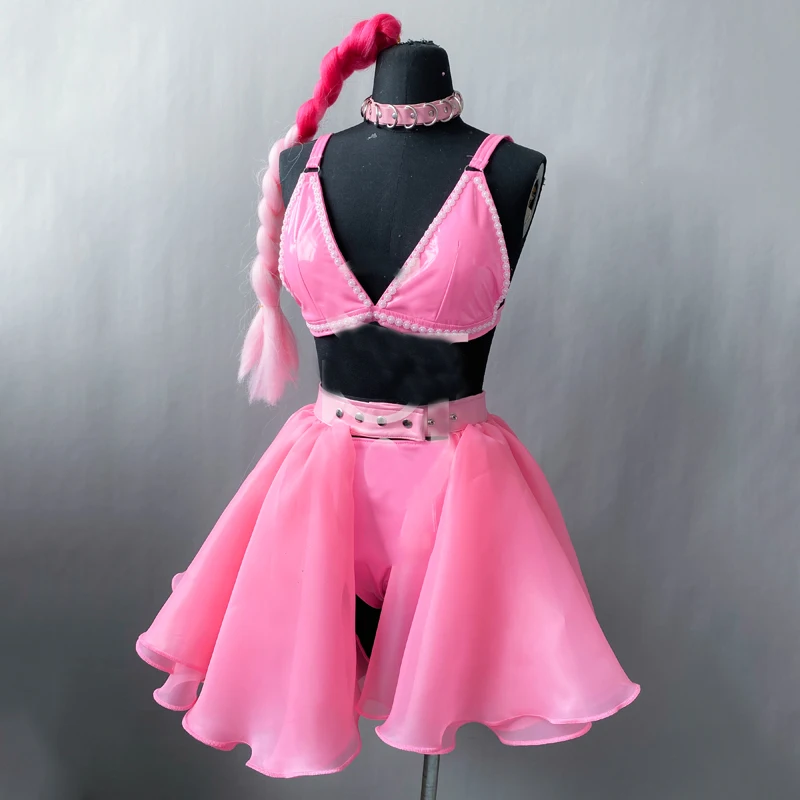 Nightclub Bar DJ DS Jazz Dance Costume Women Pink Bra Skirt Men Hiphop Overalls Stage Performance Wear Rave Outfits XS5024