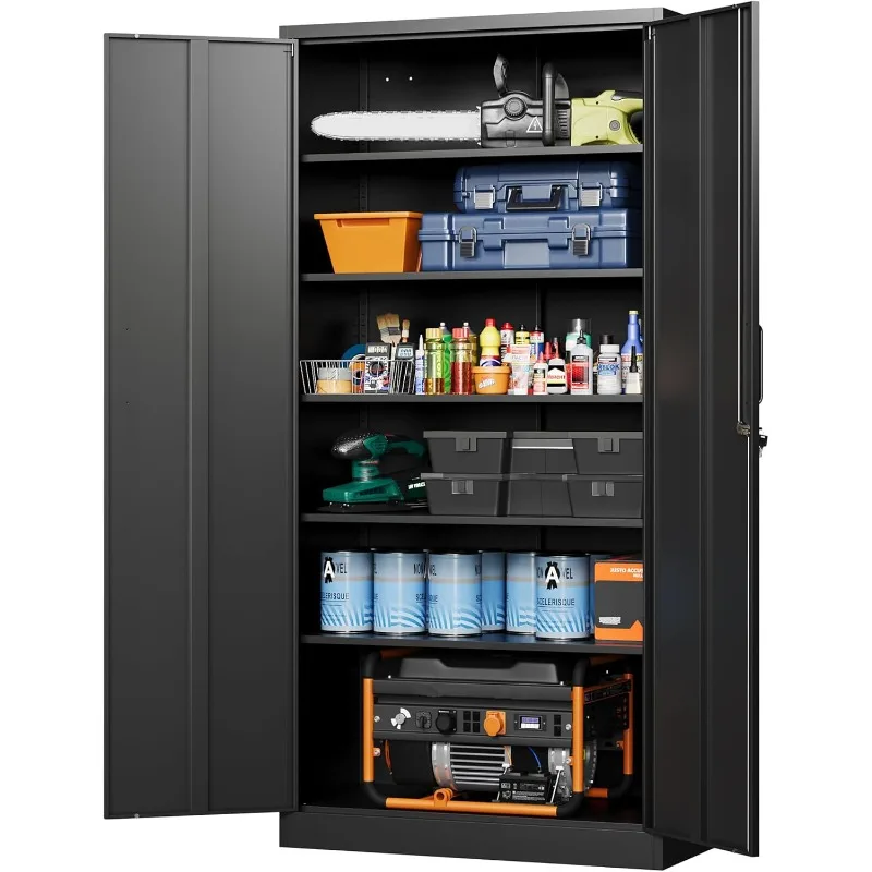 Metal Garage Storage Cabinets With Lock-72 Tall Tool Organizer Steel Lockers, 5 Adjustable Layers Shelves For Home,Office