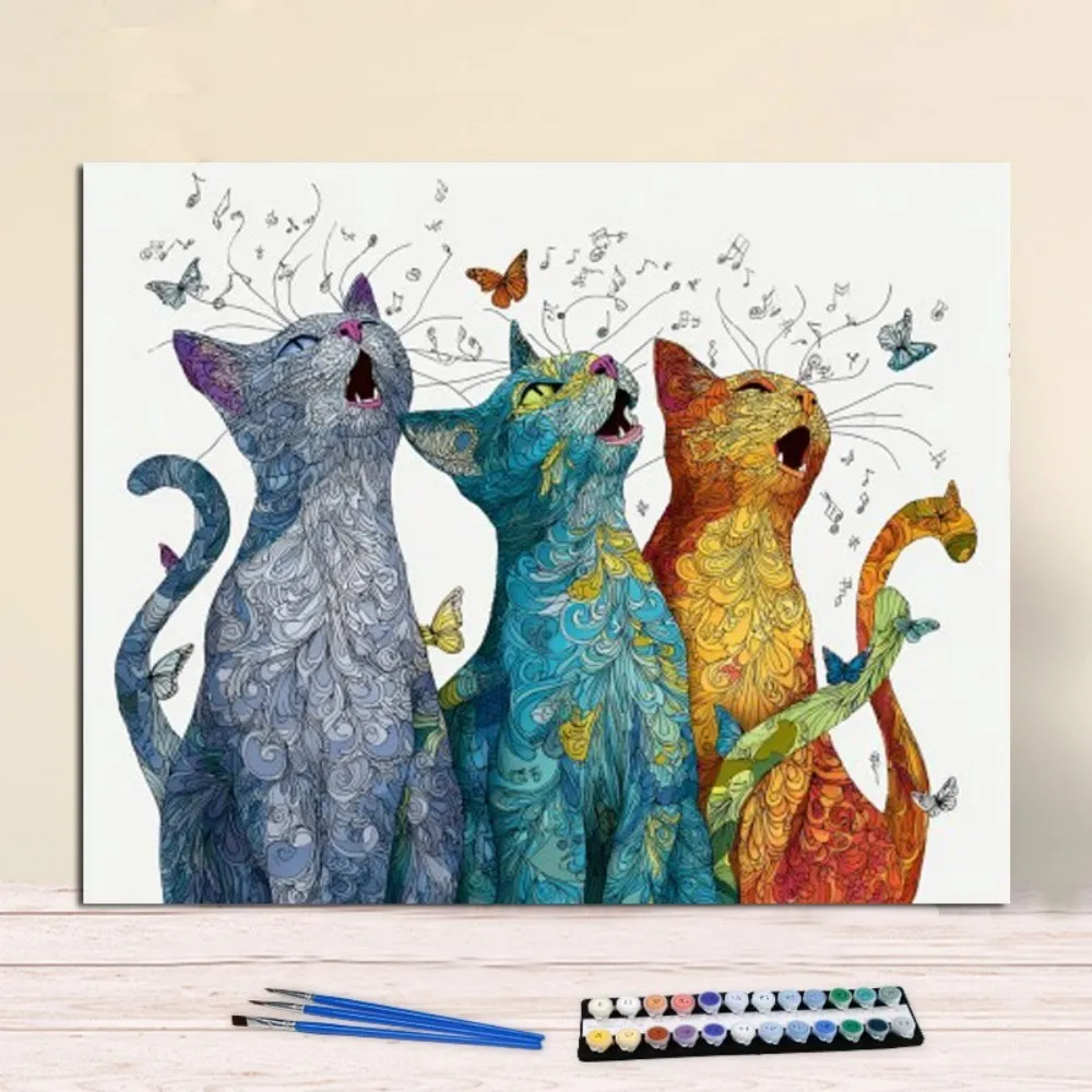 Painting By Numbers Musical Cat Anniversary gift on Digital Painting Canvas Acrylic Paint Image Digital Coloring