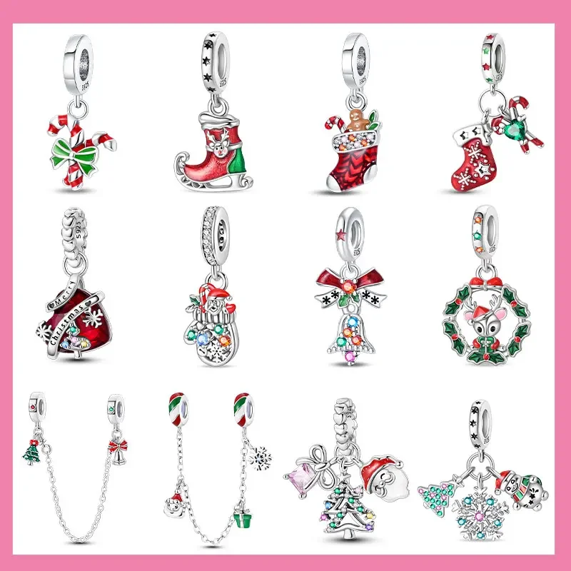 

Рождественские подвески, креативный Санта-Клаус, рождественская елка, красные носки, ботинки, стерлинговое серебро 925 пробы, бусины, браслеты «сделай сам», ювелирные изделия для женщин