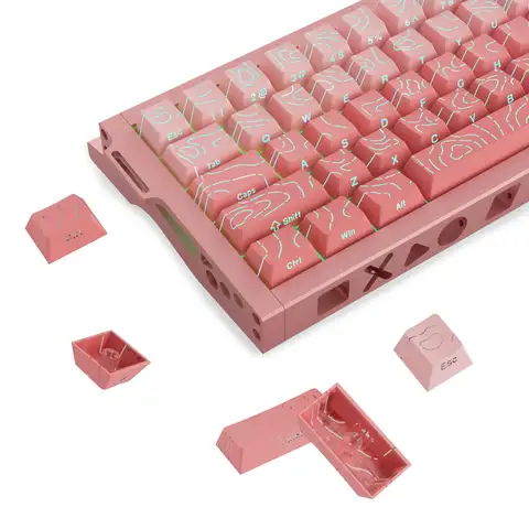 ชุดคีย์แคป PBT 135 ปุ่ม สีชมพูไล่เฉดแบบภูมิประเทศ พิมพ์ด้านข้าง แบบ Doubleshot โปร่งแสง โปรไฟล์ Cherry สไตล์มินิมอล 60%