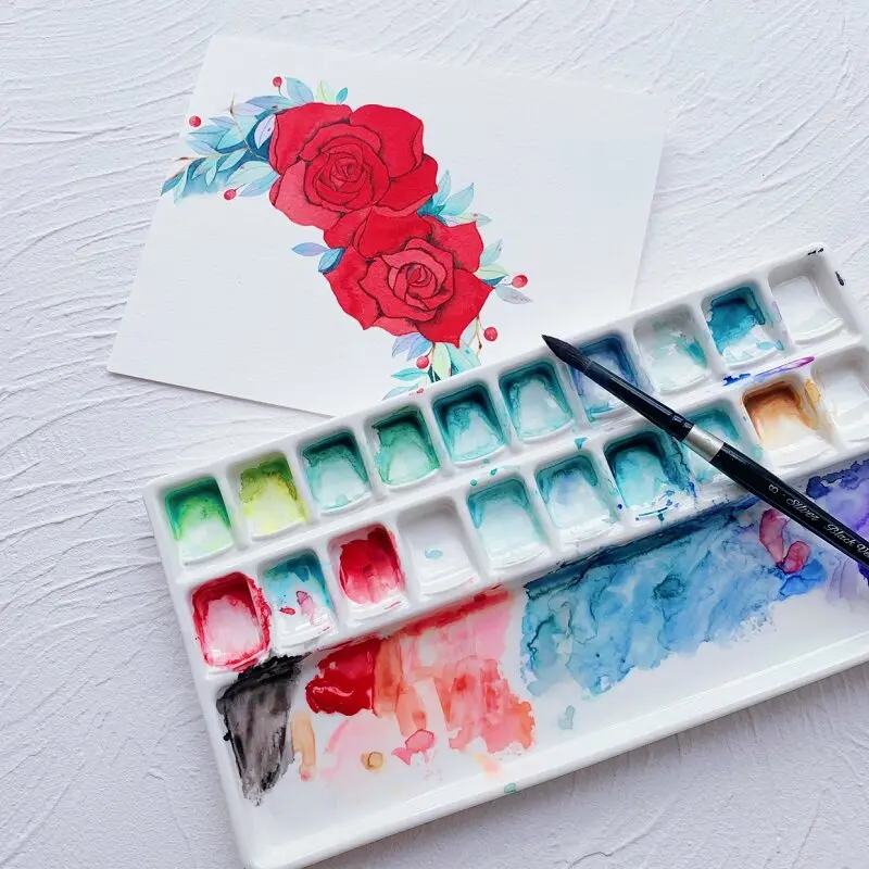 Watercolor Chinese Painting Ceramic Color Palette White Porcelain Rectangular Three Grid 20 Grid