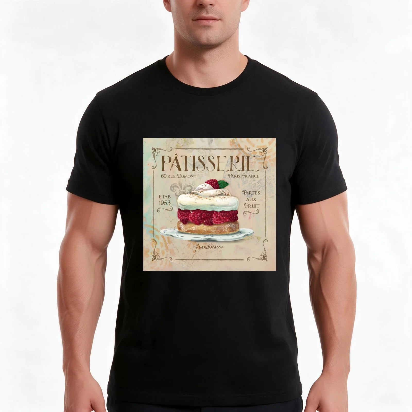 French Pastry Patisserie Vintage look T-Shirt, Summer Casual Cotton Tee, Oversized Streetwear Tops, Vintage Graphic Print