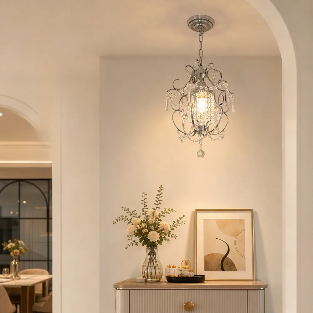 American Style Entrance Crystal Retro Pendant Light, Personalized and Creative Hallway Restaurant Light