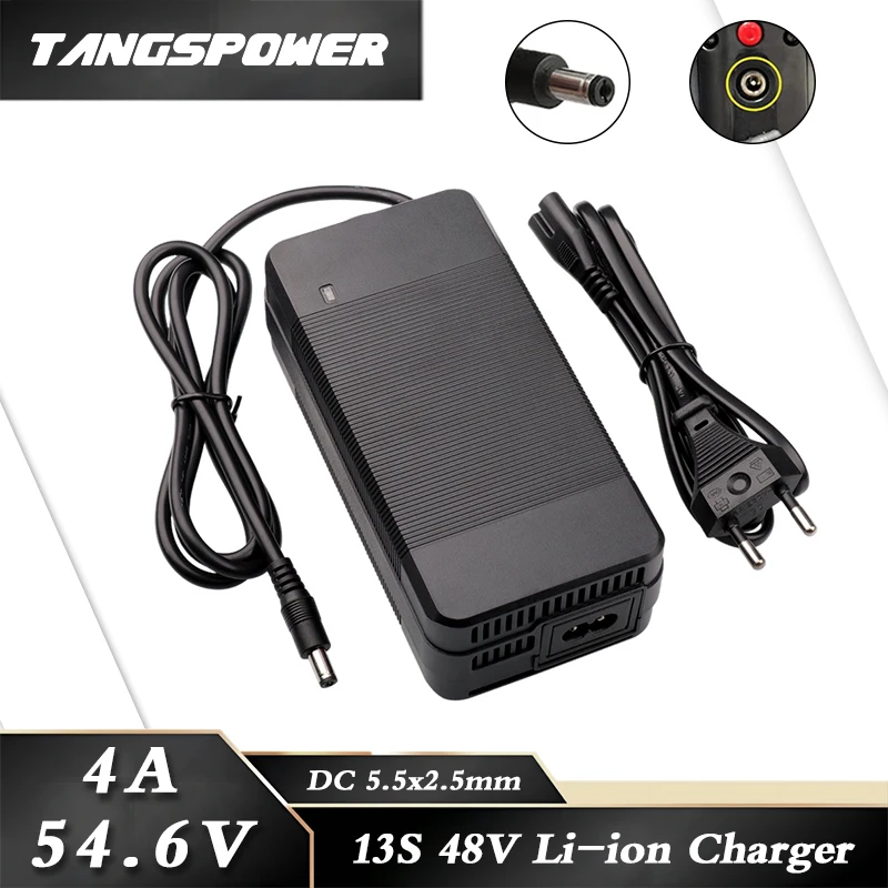 Cargador de batería de litio, dispositivo de carga rápida, 54,6 V, 4A, 13S, 48V