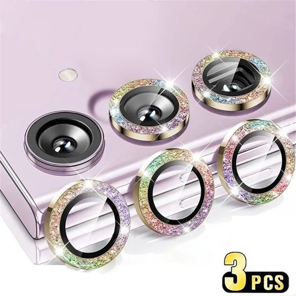 3Pcs/1Set Glitter Bling Metal Glass Lens Protector Ziai For Samsung Galaxy A14 A34 A54 A55 A35 A15 Full Cover Camera Protection