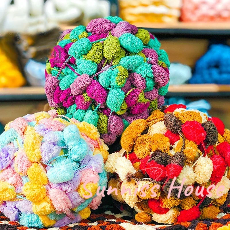 130G Large Ball Colorful Yarn Thread，Woven Blanket Rainbow Pom Pom Wool Yarn，Hand Woven DIY Material Hand Woven Coarse Wool