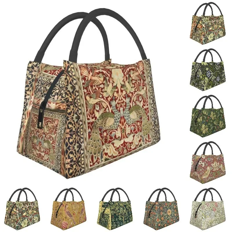 

William Morris Vintage Insulated Lunch Bags for Women Floral Textile Pattern Portable Thermal Cooler Bento Box Shoulder Bag