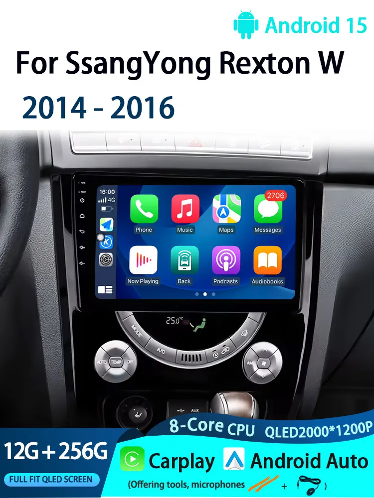 Carplay Android 15 Auto Voor SsangYong Rexton W 2014-2016 GPS Autoradio Navigatie Multimedia Video Player Stereo BT - afbeelding 2