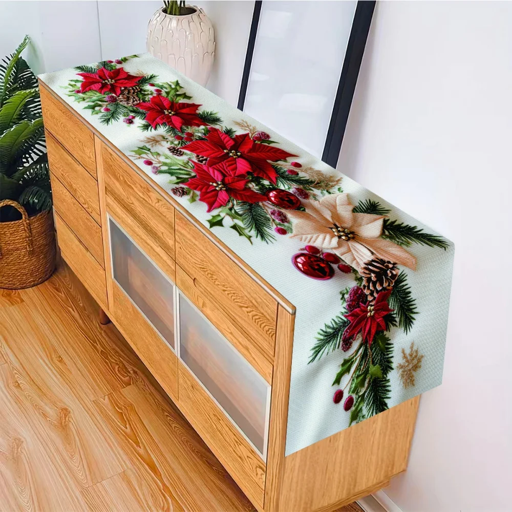 Valentine's Day Red Floral Table Runner - Festive Wreath Print, Perfect for Home Decor & New Year Gifts