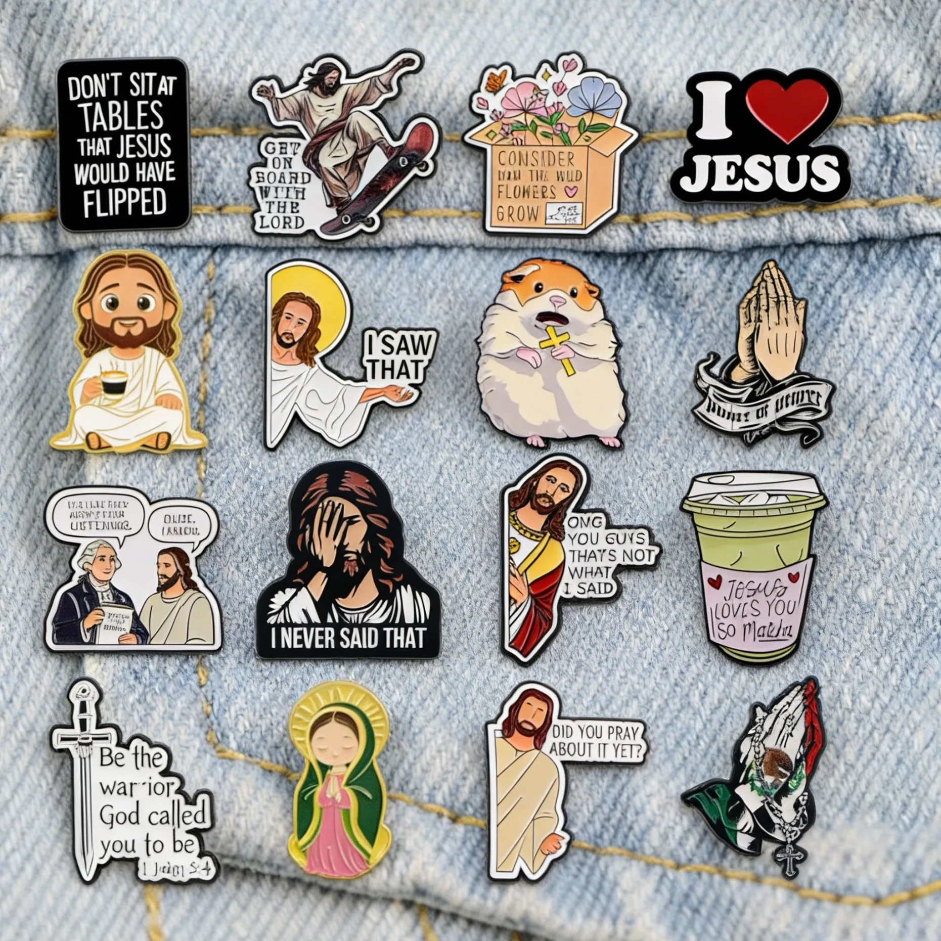 Funny Humor Jesus Enamel Pins Sarcastic Christian Cartoon Brooches for Backpacks Religious Faith Lapel Pins Gift for Friends
