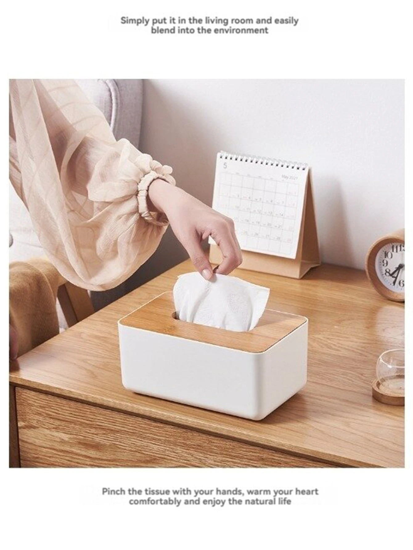 Plastic Tissue Box Wooden Lid Square Napkin Holder Container Wet Tissue Paper Dispenser Case Modern Home Car Organizer