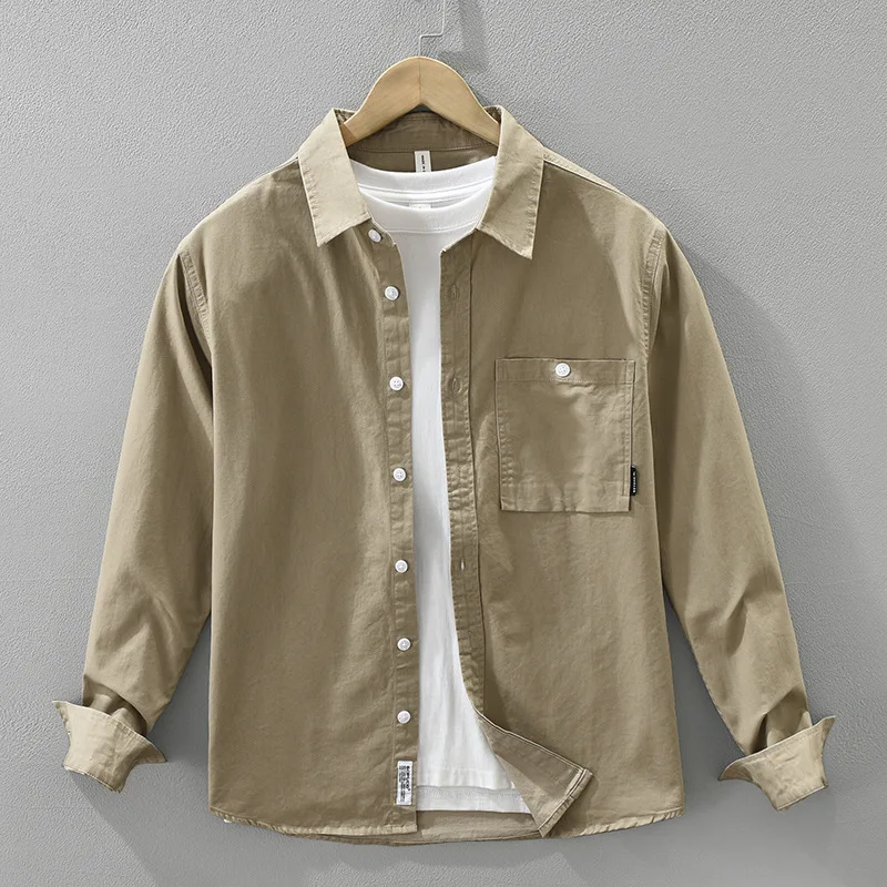 

Повседневная свободная рубашка с длинным рукавом, универсальная, художественная, мужская рабочая одежда, модная, из хлопка, с воротником, без бренда, M...