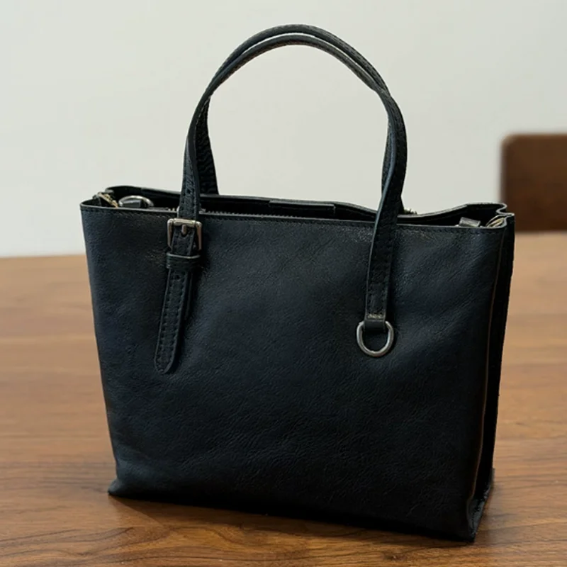 Vintage Simple Design Leather Tote Bag Minimalist Full Grain Leather Briefcase Men's Business Handbag For Women Unis