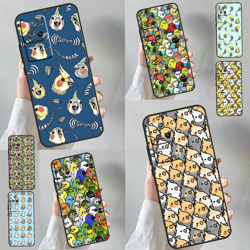 Cartoon Cockatiel Collage Case For Xiaomi 13 14 Ultra 12 Lite 11T 12T 13T Pro POCO M6 Pro X6 X5 X3 F3 F5 M5s Cover