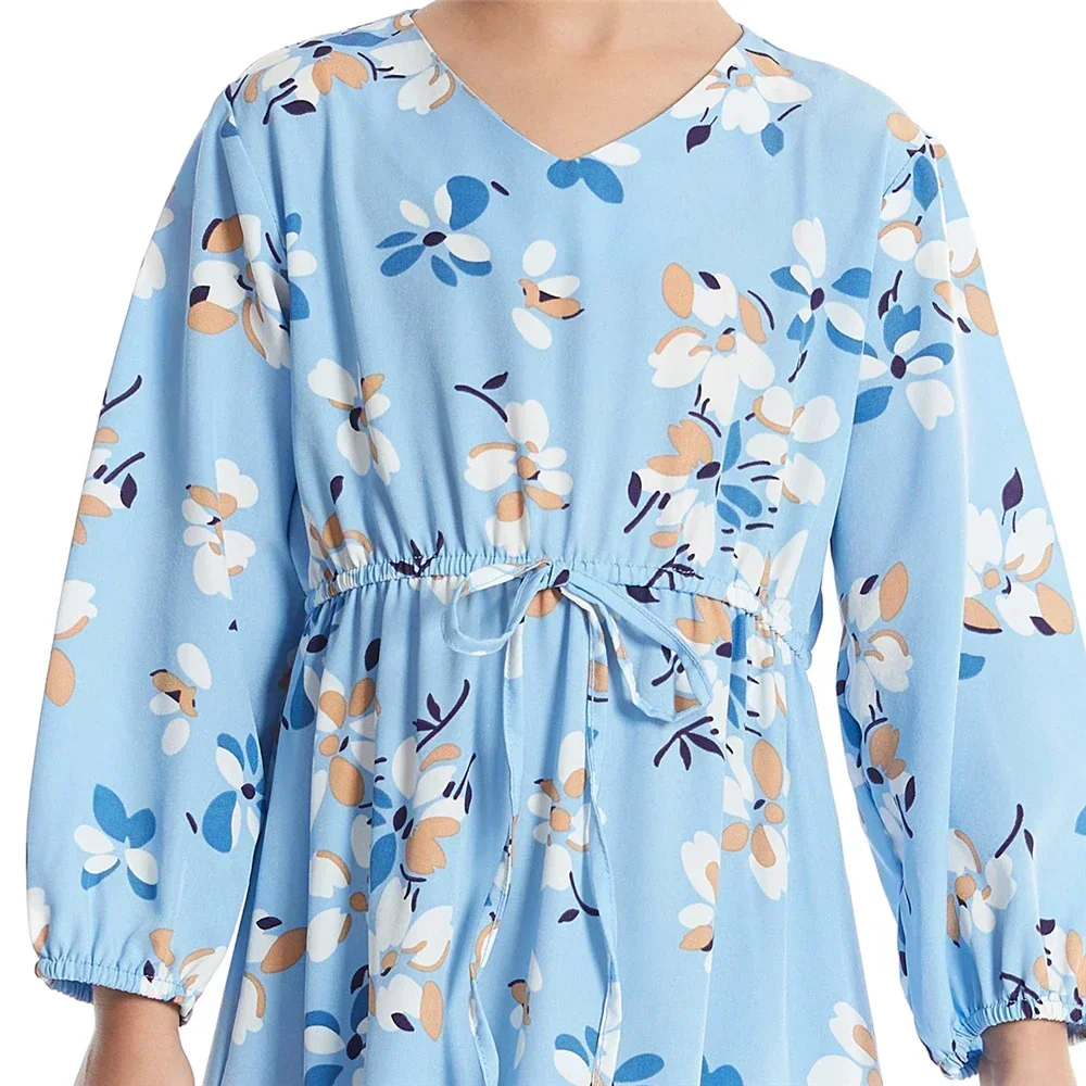 Child Muslim Abaya Floral Print Kids Girls Long Maxi Dress Turkey Arab Kaftan Islamic Party Holiday Gown Dubai Robe Kaftan 2-12Y