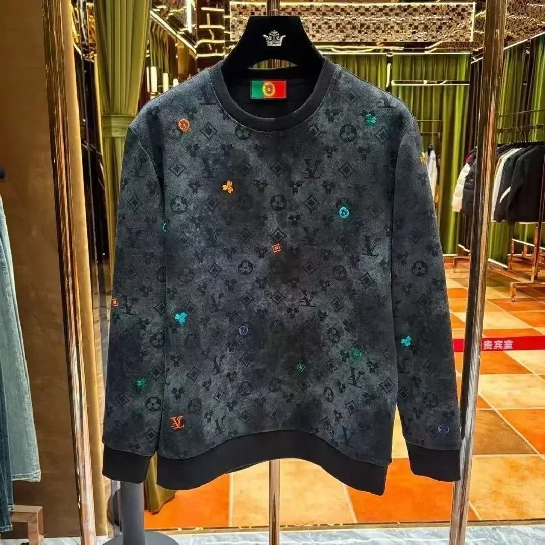 

Spring and Autumn Men's New Round Neck Top Fashionable Personalized Printed Long Sleeve Handsome Versatile Large Size