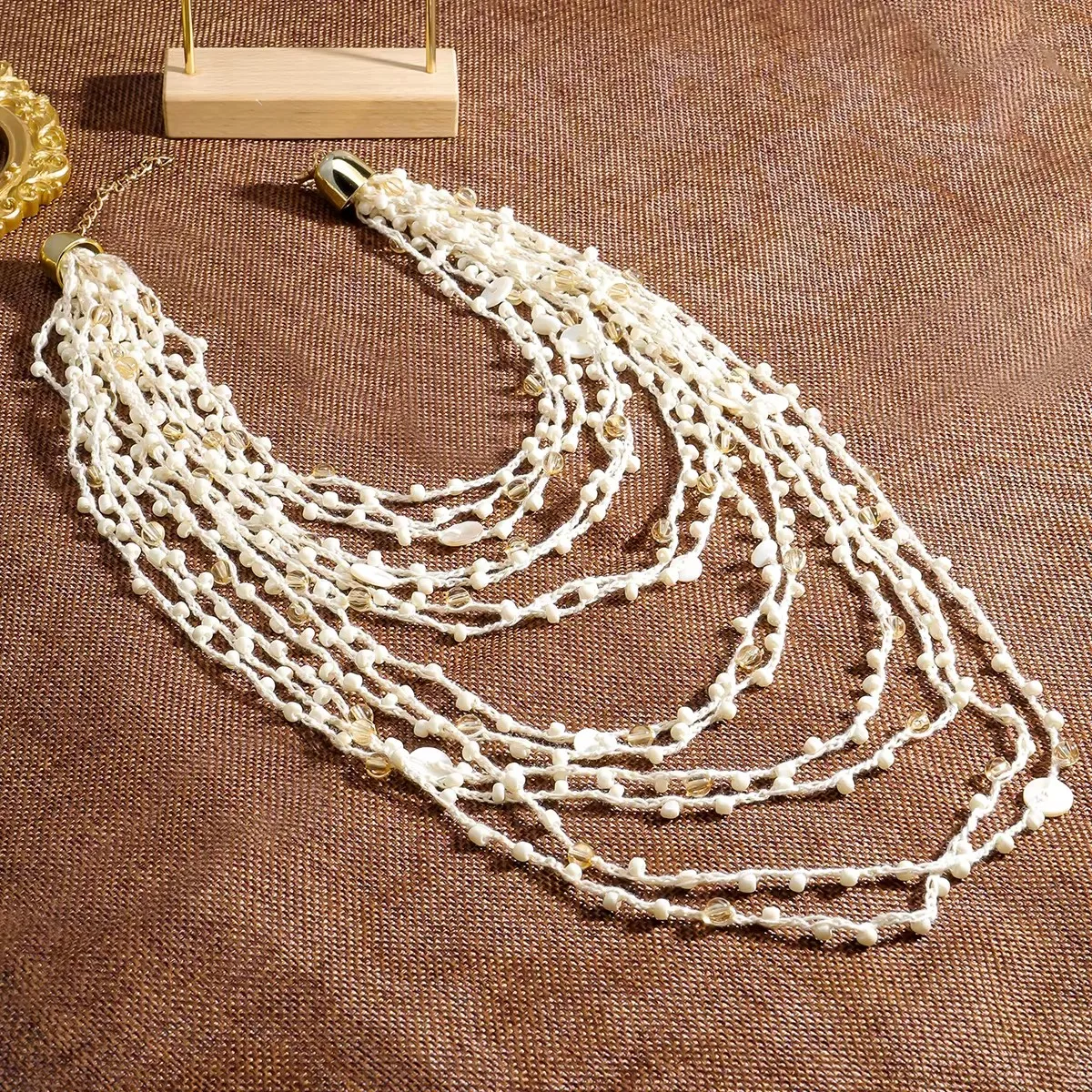Vedawas Bohemian Handmade Beaded Rhinestones Multilayer Necklace,Elegant Vacation Party Banquet Women Accessories