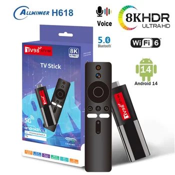 TV98 ATV 8K Mini TV Stick Android 14 Allwinner H618 Quad Core Cortex A53 8K HDR10 + IPTV 4G และ 5G WIFI BT5.0 เสียง IPTV กล่องสมาร์ททีวี