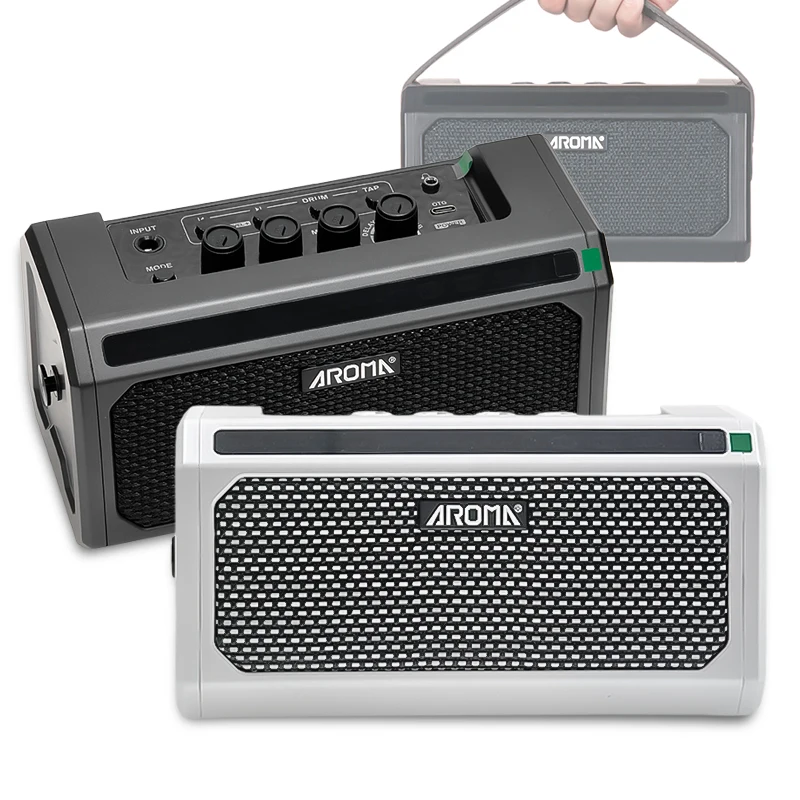 AROMA Guitar Amplifier TG-08 10W with Clean, Delay, Overdrive, Distortion, Metal, 5 Hours Battery Life, Carrying Strap included