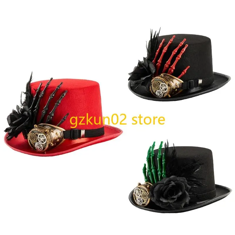 

KXRB Gothic Tall Hat Skeleton Hand Flower Decoration Gothic Hat Halloween Headpiece