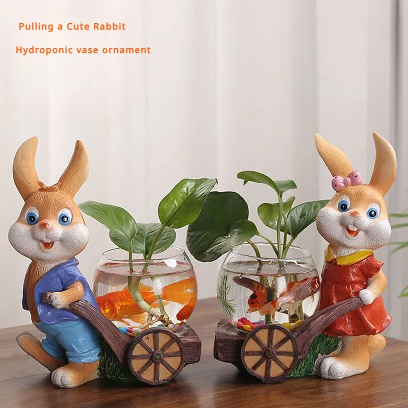 Resin Cute Rabbit Raff Desktop Decoration Aquatic Vase Cultivator Creative Flower Pot Office and Home Desktop Decoration