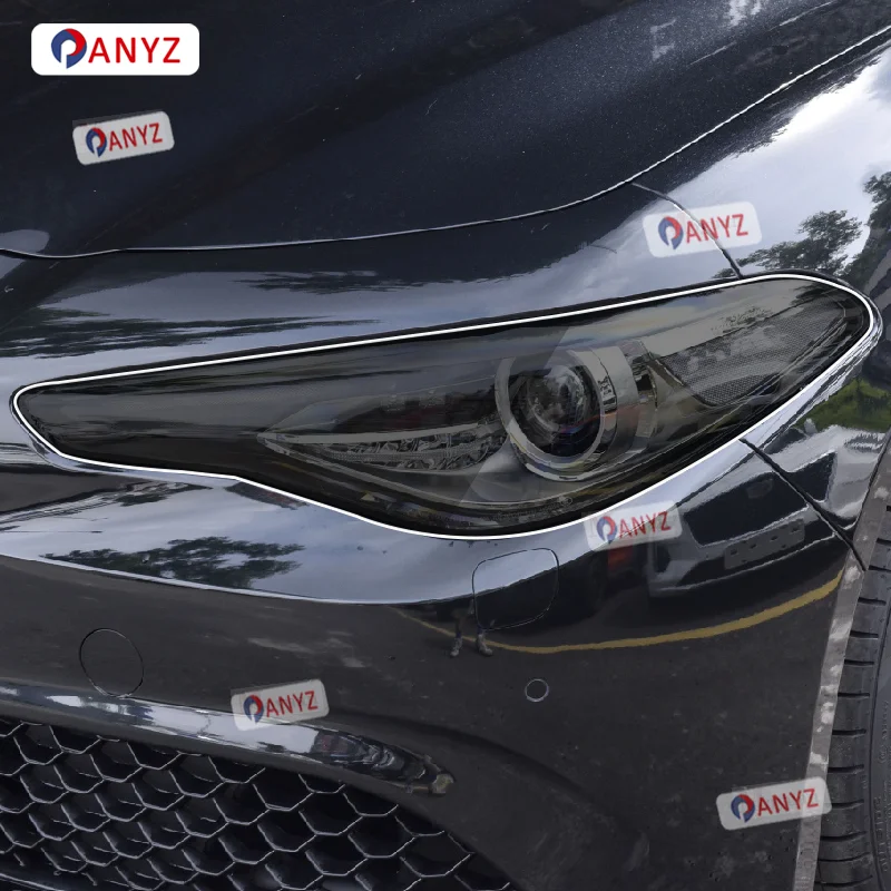 

2 Pcs Car Headlight Protective Film Headlamp Transparent Black TPU Sticker For Alfa Romeo Giulia 2017-2022 car Accessories