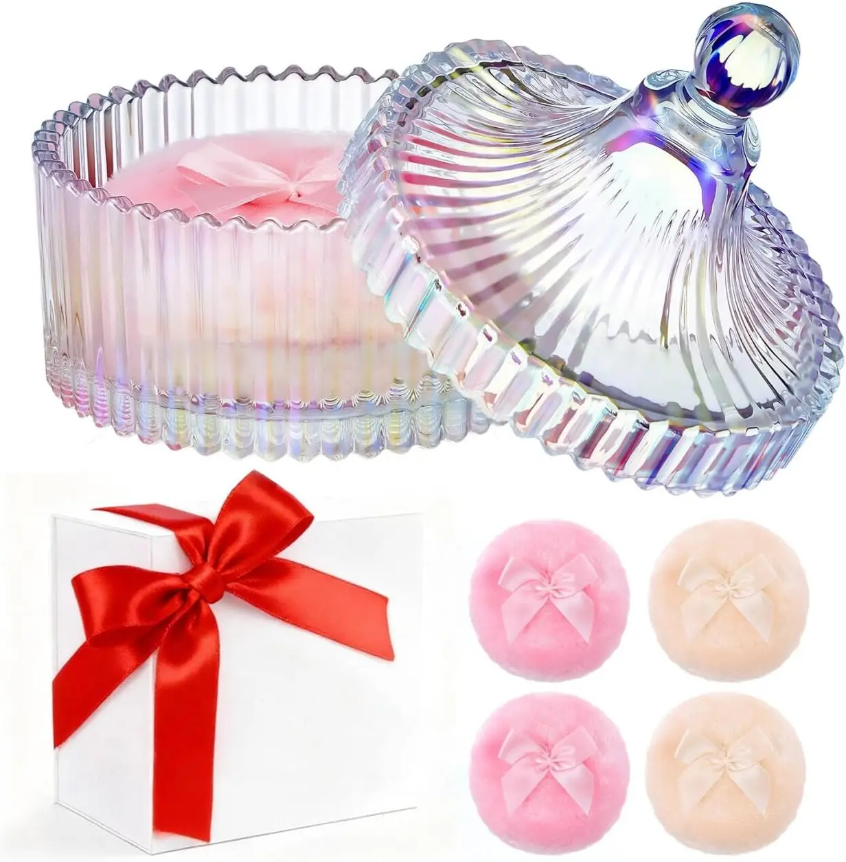 

Набор из 5 больших пуховок для макияжа со стеклянной емкостью — банка 5,43 дюйма и 4 мягкие пуховки для макияжа