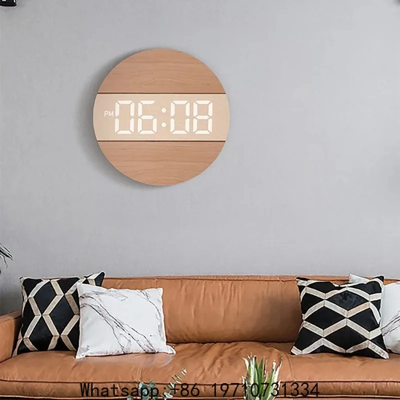 

LED Wall Clock Japenese Simple Style 24/12 Hour Automatic Brightness Adjusting Living Room Creative Decoration Wire Plug in Use
