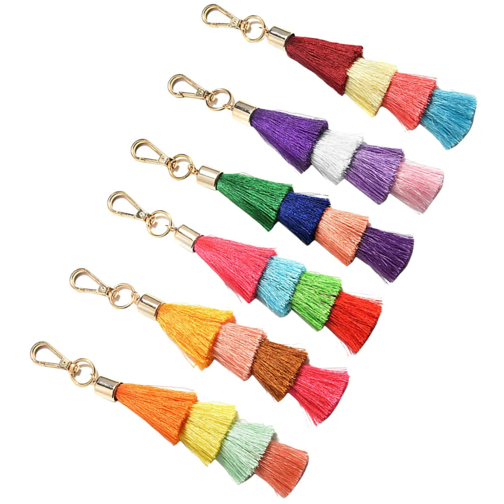 

6pcs Bohemian Keychains Tassel Tassel Keychain Car Key Ring Wallet Pendant Handbag Decor Trendy Fashion Accessories