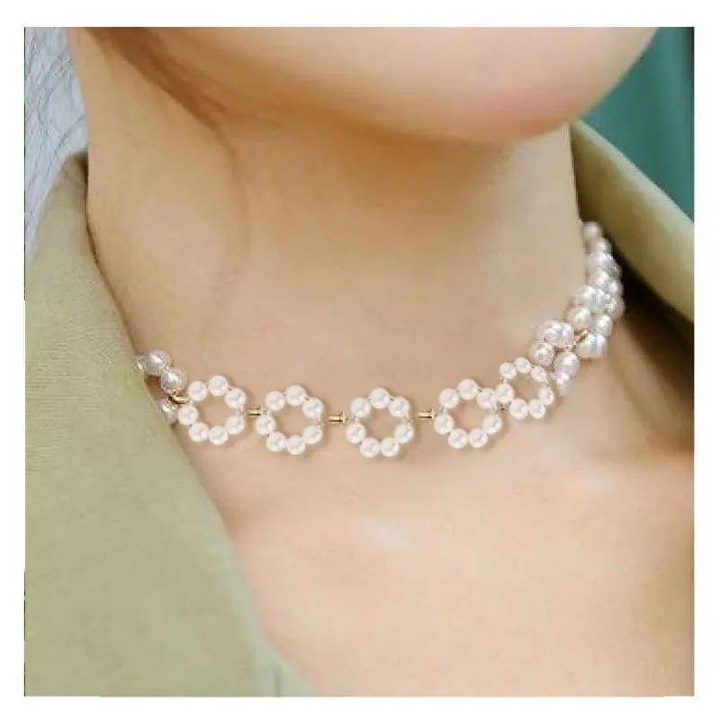 European and American bohemian style neck chain, imitation pearl creative women choker necklace cross-border necklace women 1455