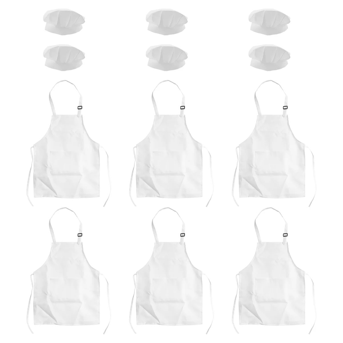 12-Piece Apron and Chef Hat Set, Adjustable Children's Apron with Pockets (White, Suitable for 2-6 Year Old S)