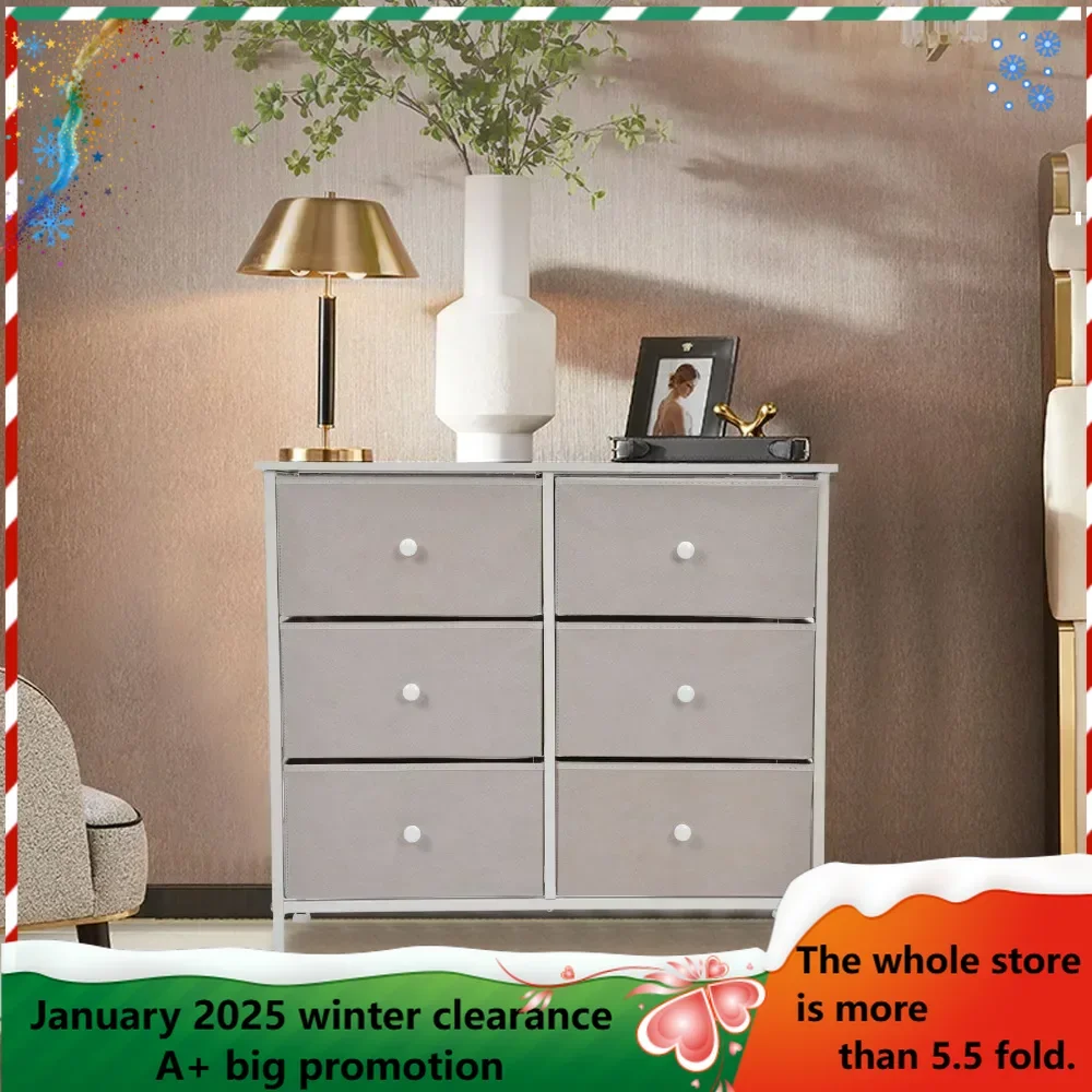 

Dressers,3Tier 6 Drawers Chest NonWoven Fabric Storage Cabinet Unit with Handles Home Bedroom Furniture White, Dressers