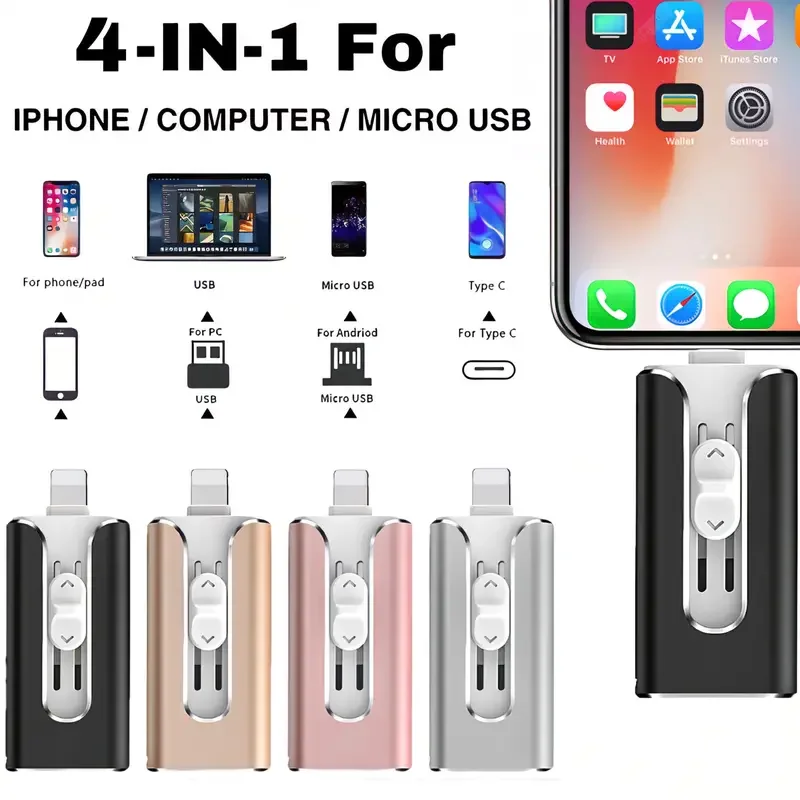 Flash Drive For IPhone & Type-C OTG USB 3.0 Memory Stick 4 in 1 Memory Stick The Ultra-fast Photo Stick Pen Drive 64GB 128GB 256