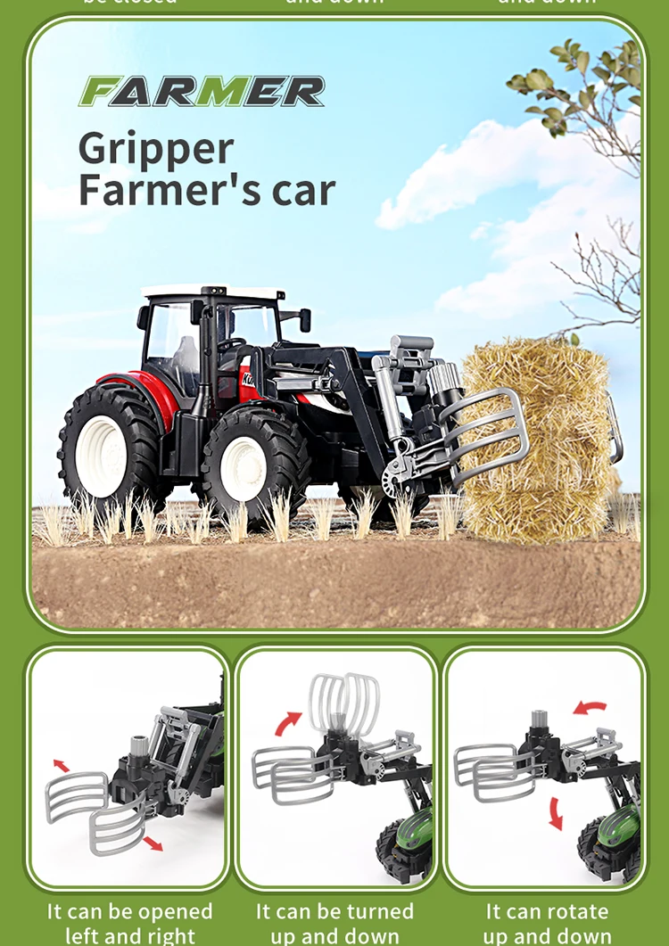 1:24 RC Landbouwtractor Trailer 2.4G Afstandsbediening Auto Vrachtwagen met LED-koplamp Boerderij Speelgoed Landbouw Simulator Kid Jongen Kerstcadeaus