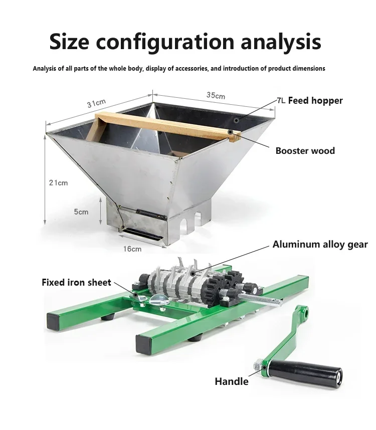 Trituradora de frutas y verduras de 7 litros, trituradora de manzana de acero inoxidable, pelado Manual de uvas, equipo de trituración multifunción