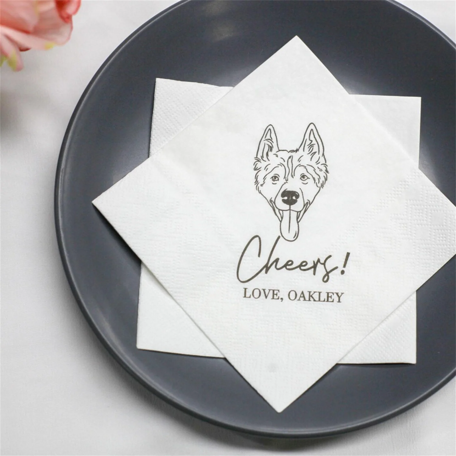 50 PCS Custom Pet Wedding Napkins,Personalized Cocktail Pet Napkins,Custom pet Portrait Wedding Napkins,Cat Wedding Napkins, Dog