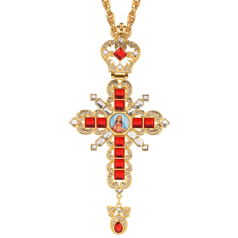 Jesus Crucifixo Crucifixo Colar de corrente de cruz dourada, Arte bizantina, Ícone religioso, Religiosa, Alta qualidade, Bizantino