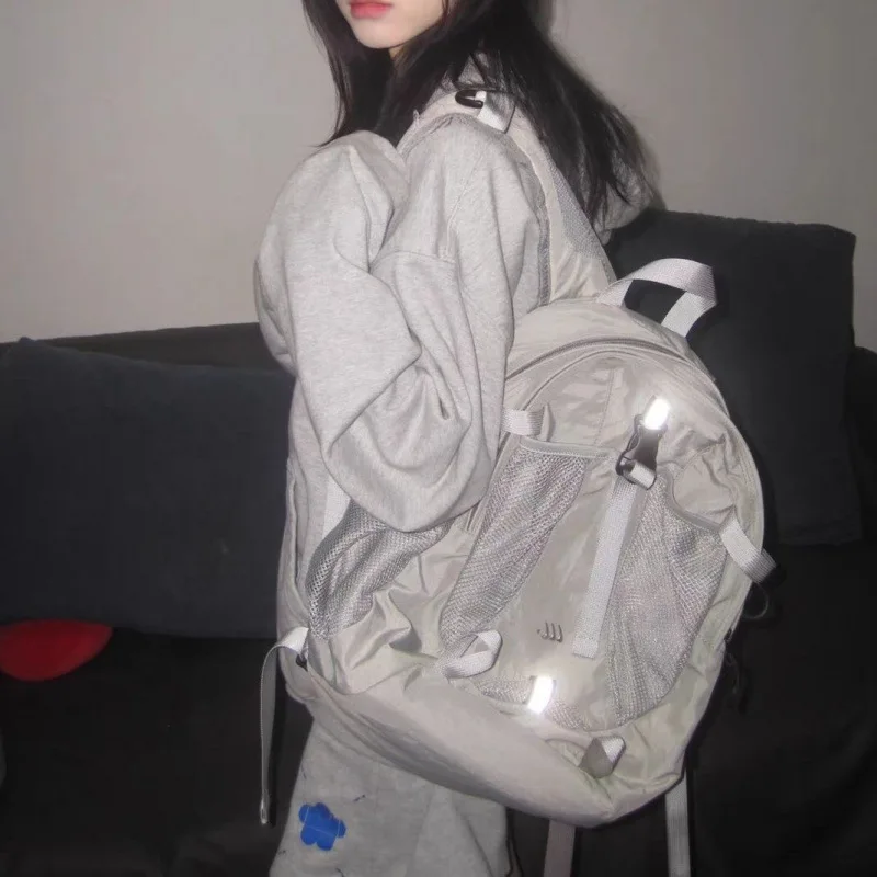 

Y2K Aesthetic Backpack Street Fashion Casual Women's Bag Korean Style Retro Backpack with Reflective Strip Campus Backpack