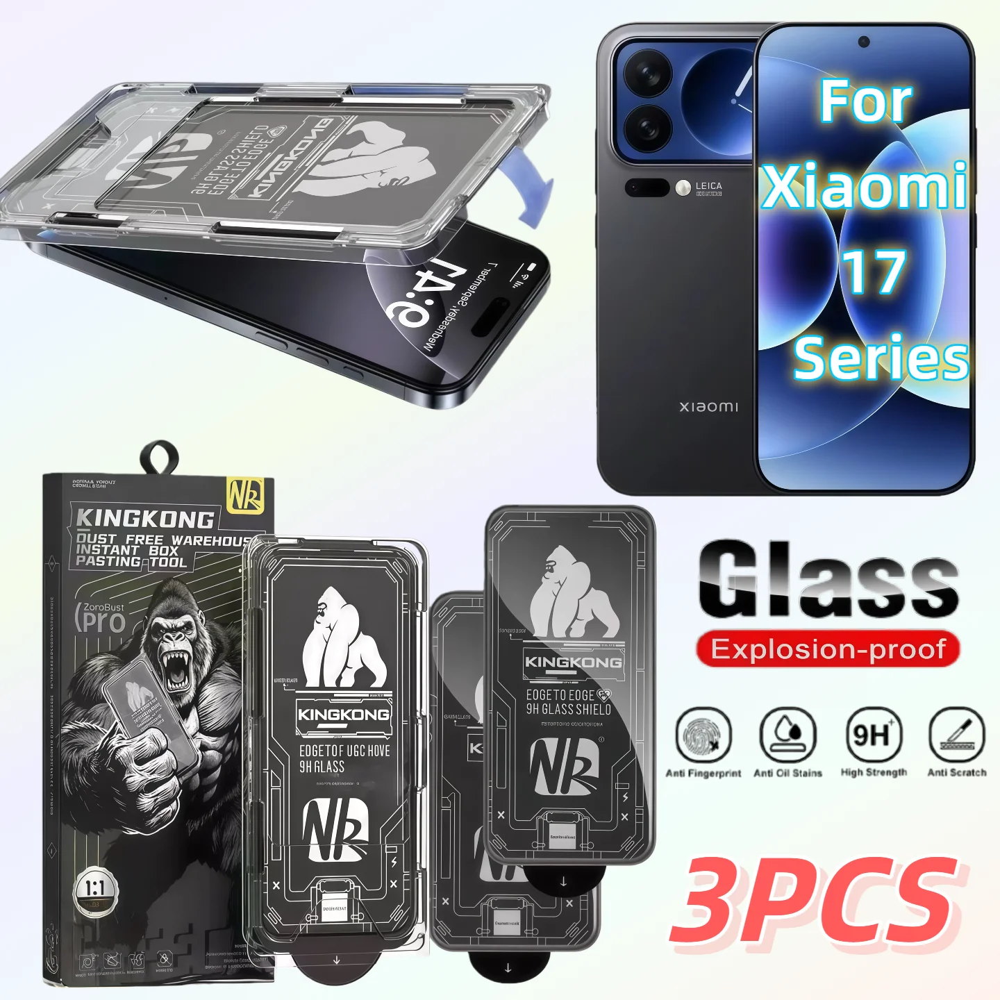 

3-PCS Set Black Chimpanzee HD Tempered Glass Screen Protector Anti-Explosion for Xiaomi 17/17Pro/17ProMax Full Cover Protection