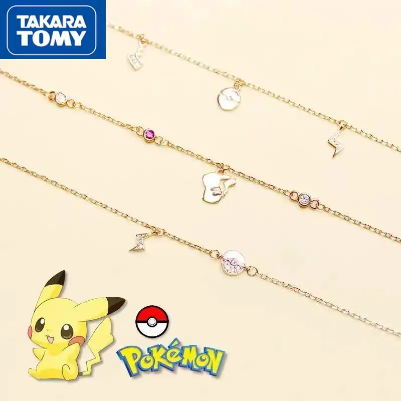 

TAKARA TOMY New Pikachu Girls 18K Gold Diamond Chain Light Bracelet Cartoon Sweet and Elegant Ladies Bracelet Jewelry