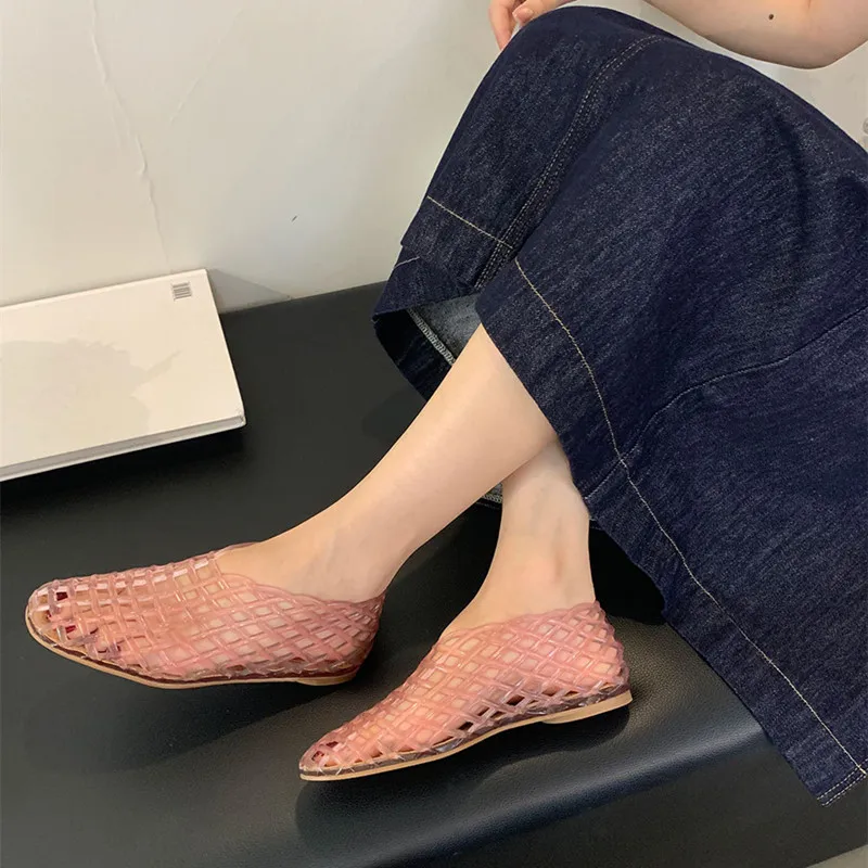 Ins style Fashion Transparent Jelly Shoes Women Hollow out Loafers Flats Casual Vacation Beach Summer Sandals Walking Lazy Shoes