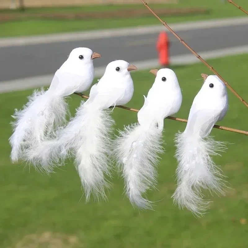 4 Artificial White Doves, Plastic Feathers, Peace Doves, Simulated Home Dining Tables, Garden Decorations, Gifts