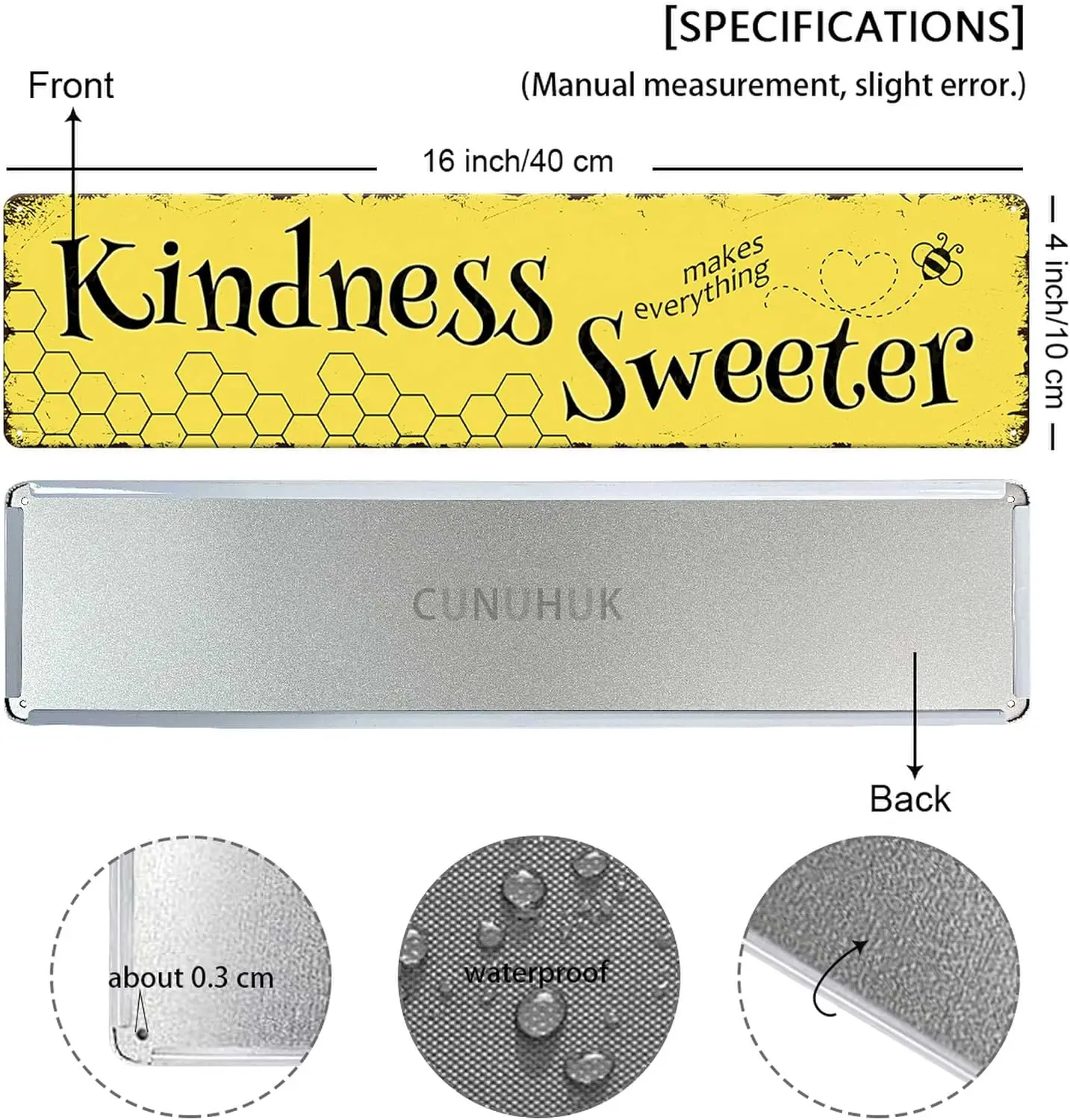 Kindness Makes Everything Sweeter Metal Tin Sign Positive Quote Wall Art Decoration Inspirational Bee Painting Home Farmhouse Ki