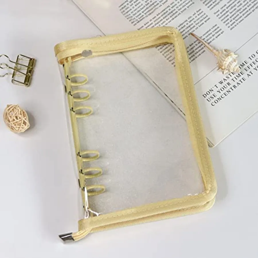 Папка A6, 6-кольцевая обложка для переплета, прозрачный корпус для блокнота из ПВХ с застежкой-молнией, сверкающая бюджетная папка для бюджетной системы, план путешествий